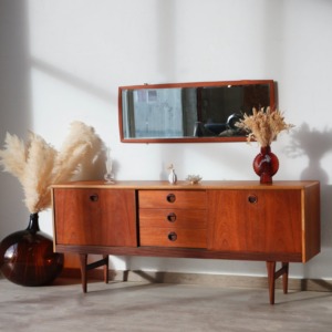 Enfilade anglaise vintage bicolore en teck et palissandre - Années 60