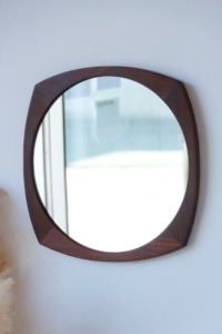 Miroir Rond Vintage en Teck Massif - Design Scandinave 1960