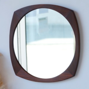 Miroir Rond Vintage en Teck Massif - Design Scandinave 1960