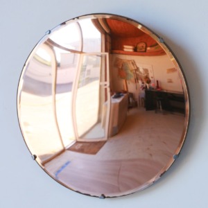 Miroir de sorcière vintage bombé tain rose saumon face