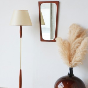 Lampadaire vintage teck massif années 60 avec abat-jour papier vélin