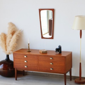 Commode vintage teck et plateau zebrano 4 tiroirs années 60 restaurée