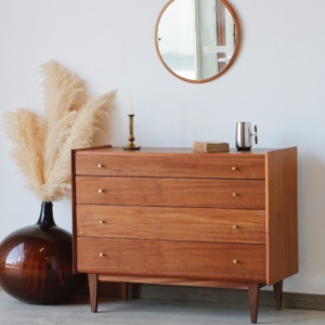 Commode vintage noyer 4 tiroirs années 50