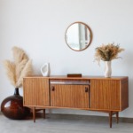 Enfilade scandinave zebrano vintage des années 60 vue de face.