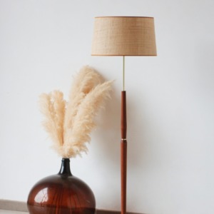 Lampadaire Vintage - Années 60 - Teck & Raphia