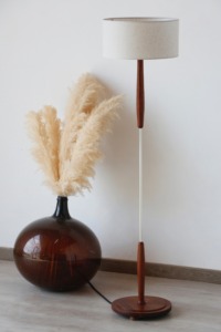 Luminaire Vintage Scandinave en Teck/Métal Chromé/Coton