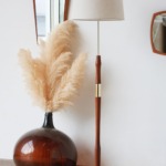 Lampadaire Vintage Scandinave - Bois & Laiton - Abat-jour Neuf Made in France