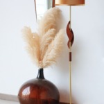 Lampadaire teck et laiton scandinave vintage 1960 - Abat-jour Velours
