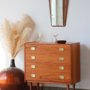 Commode danoise en teck Reoval vue d'ensemble avec miroir